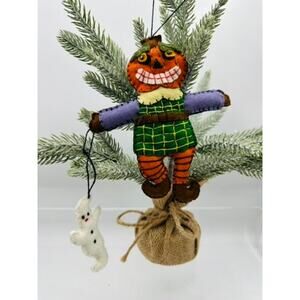 Handmade Felt Pumpkin Scarecrow Ornament Halloween Decor with Ghost